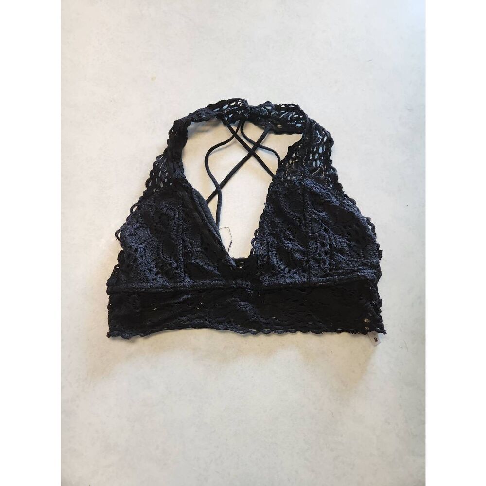 True by Rue 21 Strappy Halter Racerback Bralette Black Lace Size M